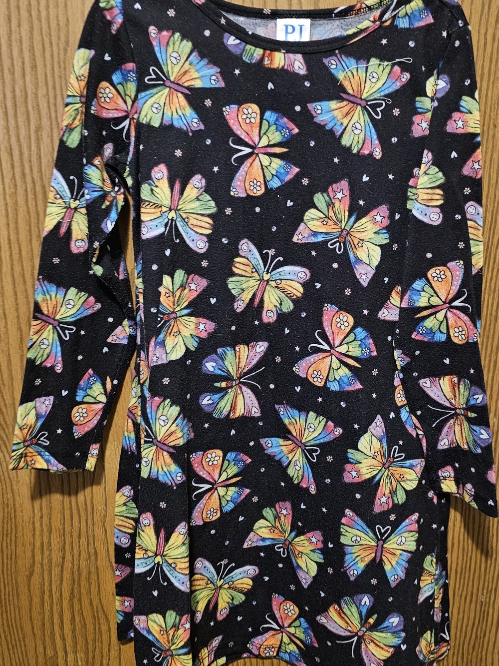 The Children's Place Black Long-Sleeve Nightgown with Rainbow Butterfly Print